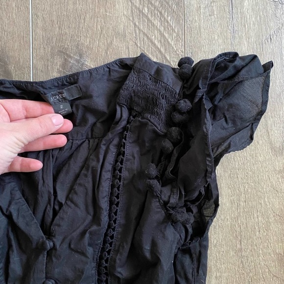 J.Crew Pom Pom Midi Dress Black 2 Blogger Favorite Flutter Sleeve NWOT - Picture 4 of 7